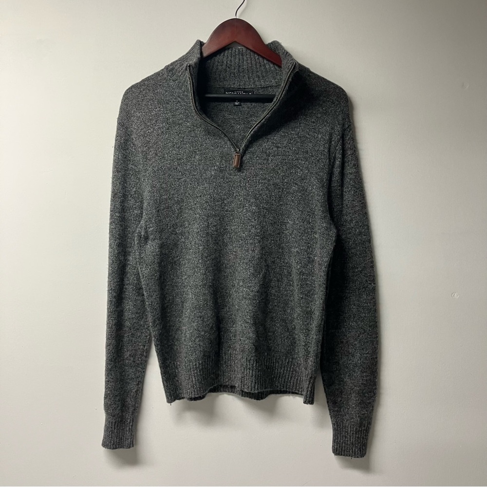 J. Crew Mercantile Mens Quarter Zip Lambs Wool Sweater Medium Mock Neck Preppy